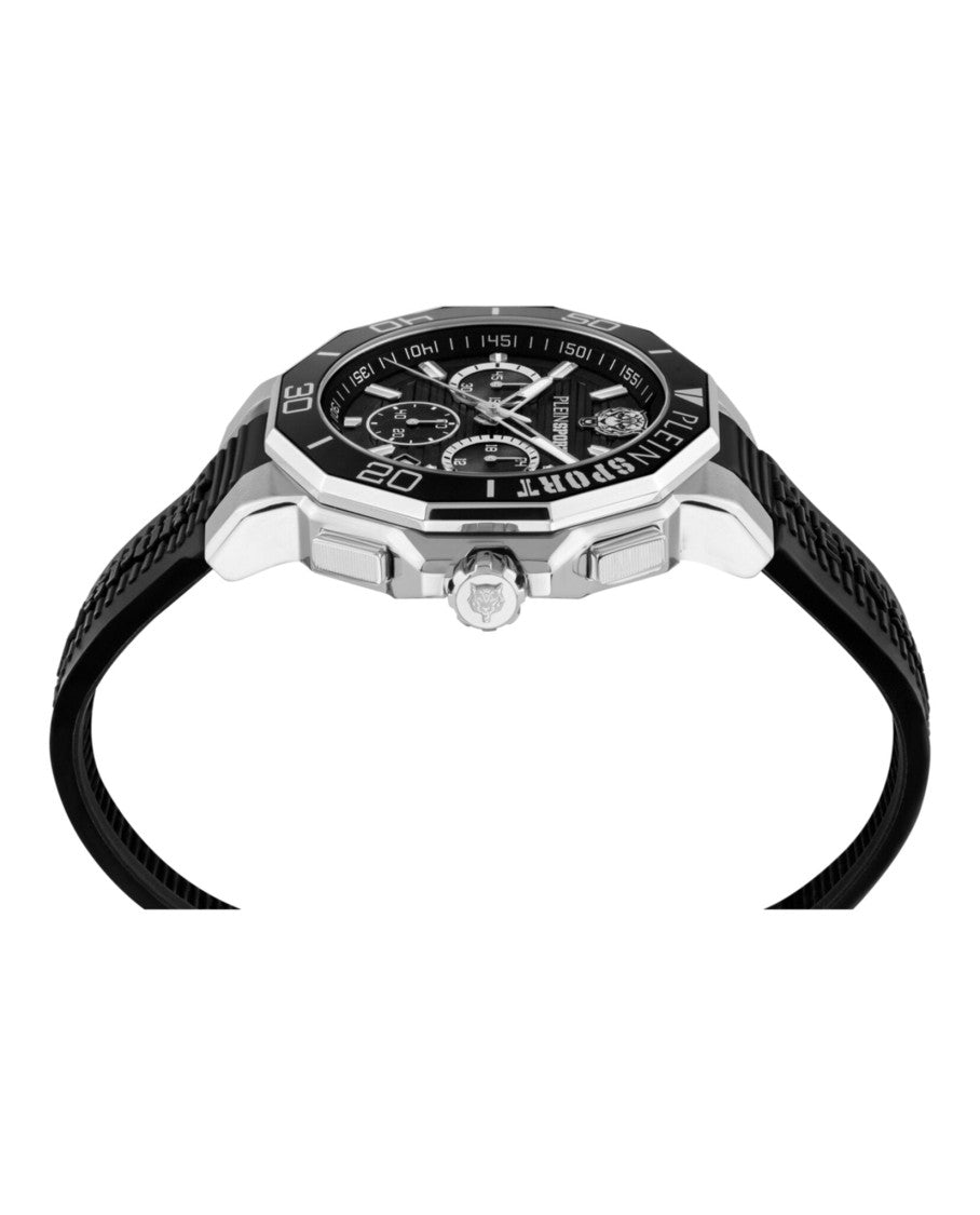 Plein Sport Titan Chronograph Watch With Black Guilloche Dial