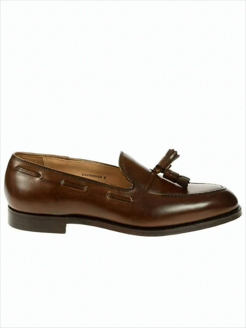 Crockett & Jones Polished Leather Tassel Loafers With Low Stacked Heel