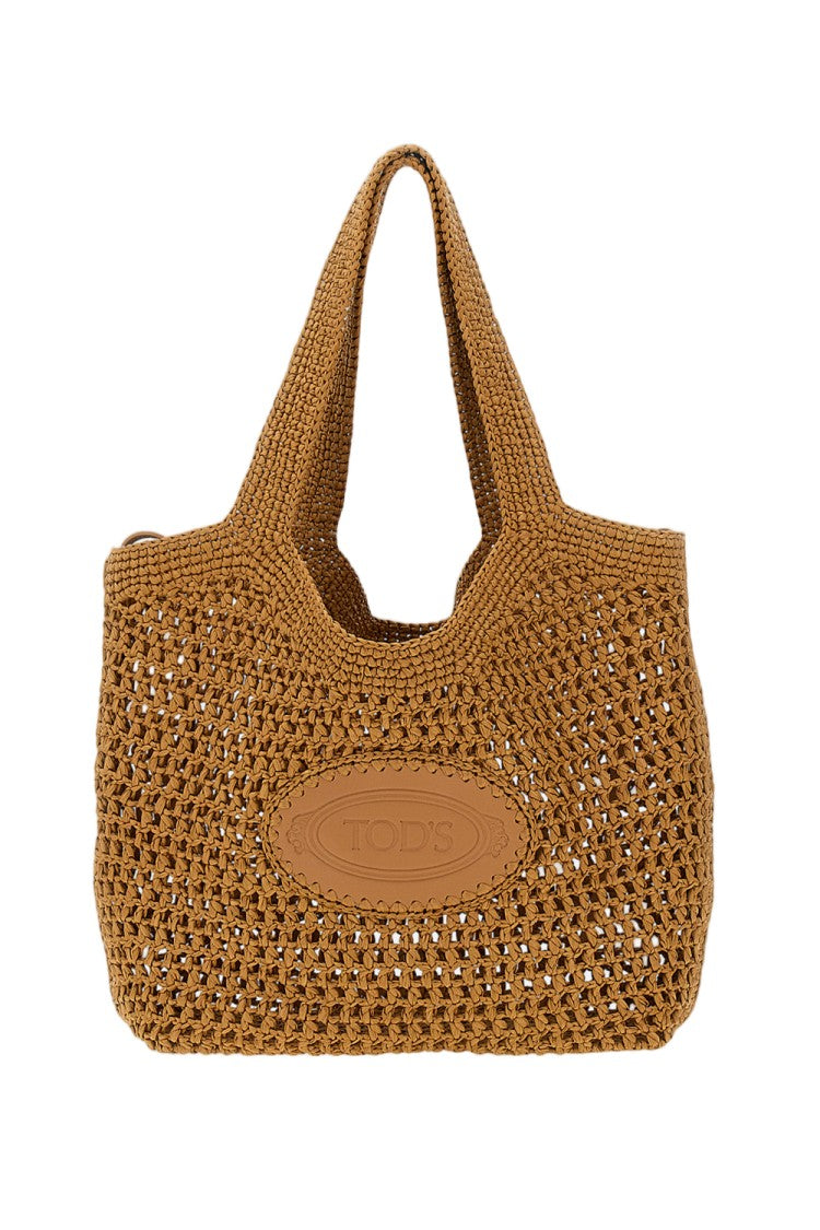 Tod's Textured Raffia Crochet Tote Bag With Leather Closure