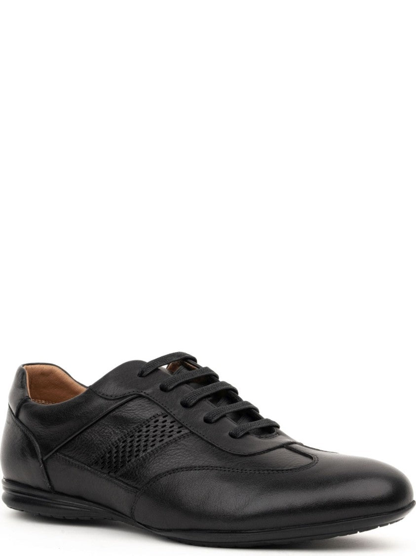 Sergio Moretti Black Leather Trainers With Perforated Detailing