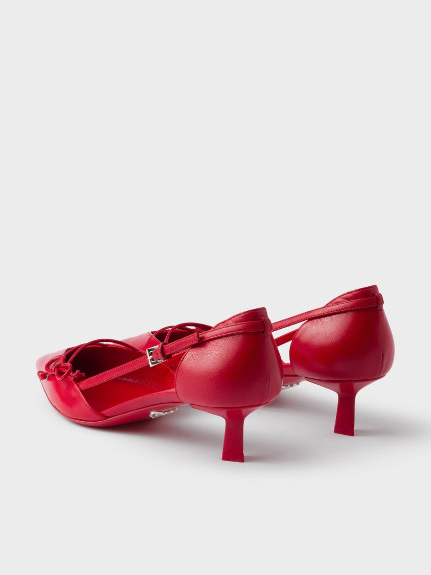 Prada Red Pointed-Toe Slingback Bow Pumps