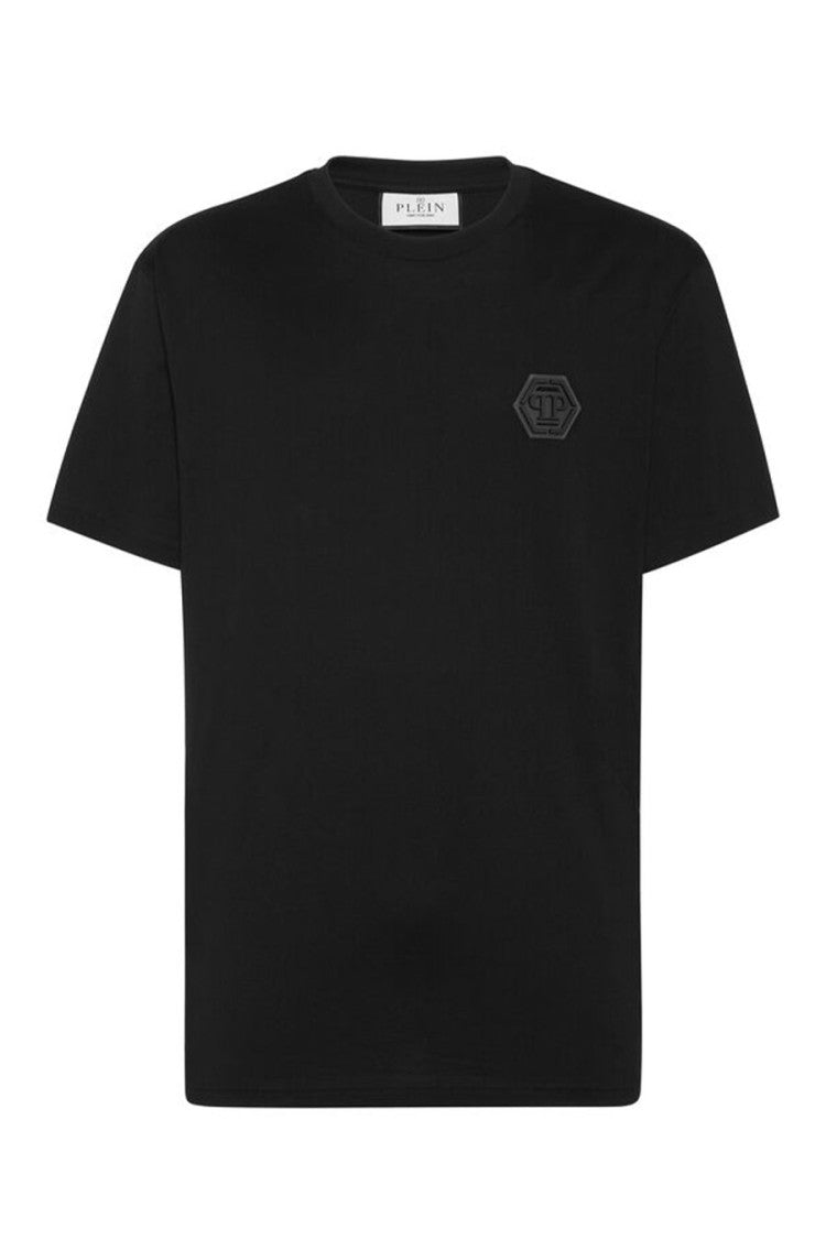 Philipp Plein Black Cotton Logo-Patch T-Shirt