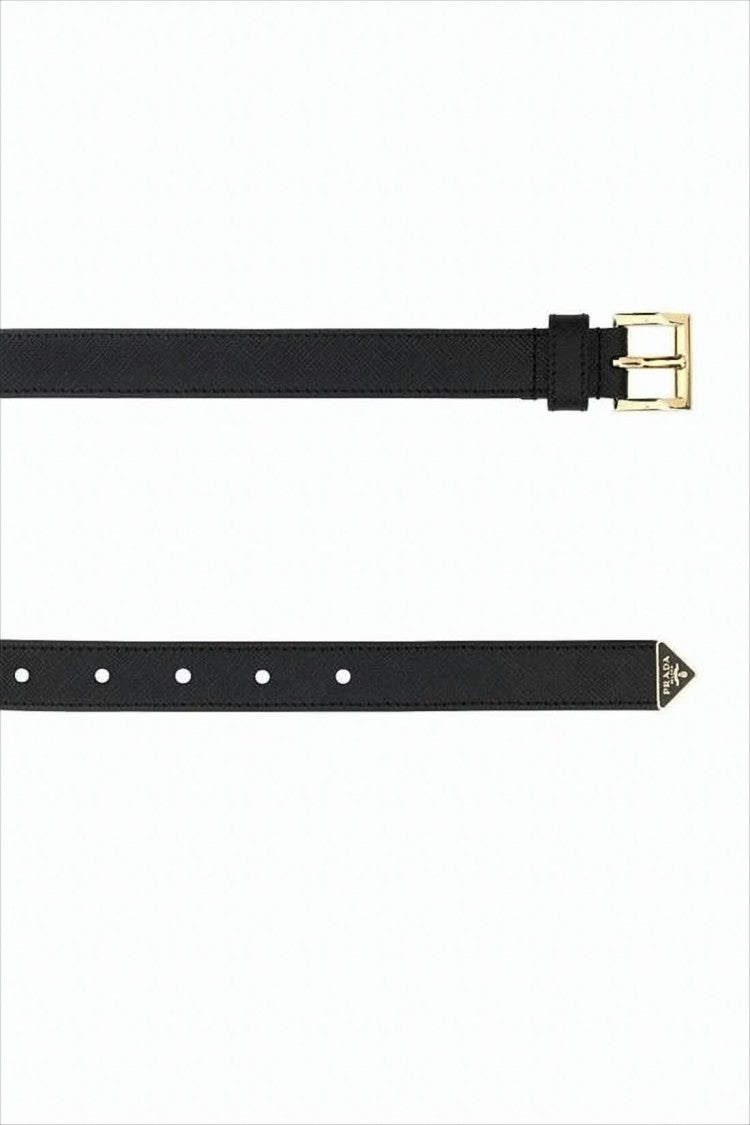 Prada Textured Leather Belt With Polished Gold Buckle