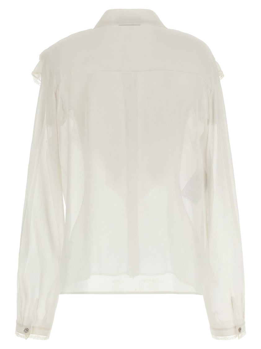 Alberta Ferretti Semi-Transparent Silk Crêponne Shirt With Lace Piping