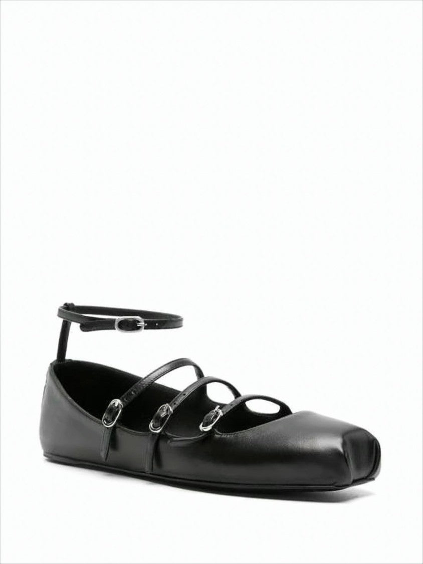 Alexander Mcqueen Square Toe Flat Shoes With Three Strap Design