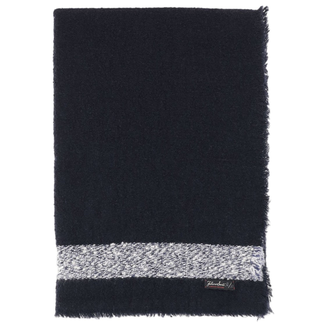 Faliero Sarti Rectangular Navy Scarf With Textured Contrast Trim
