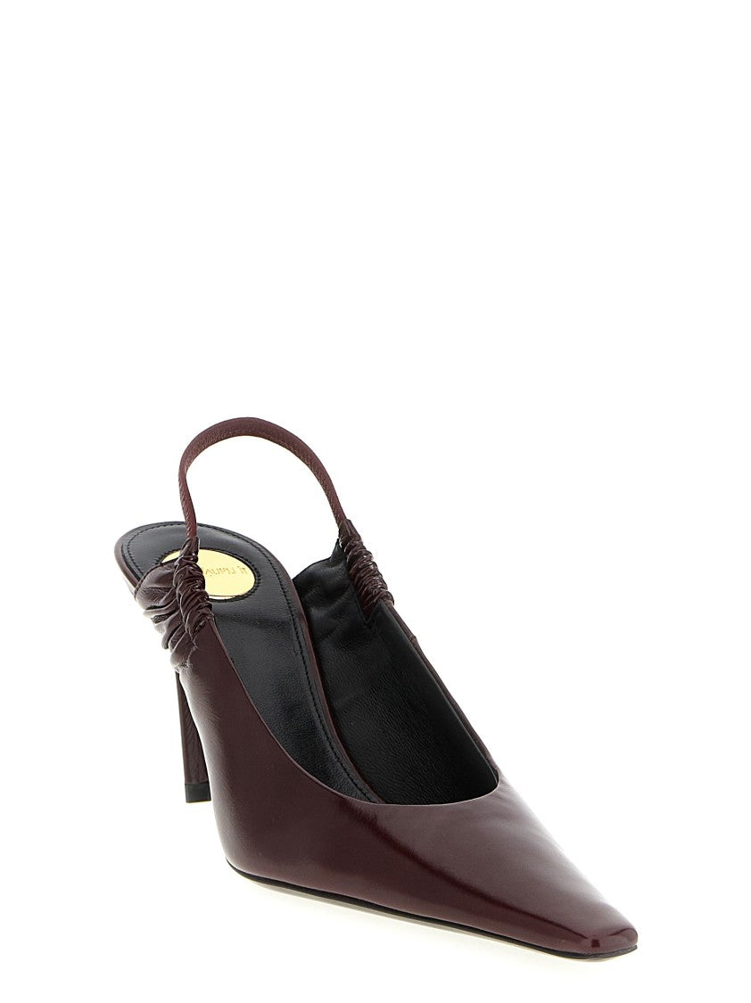 Saint Laurent Burgundy Smooth Leather Slingback With Elongated Square Toe