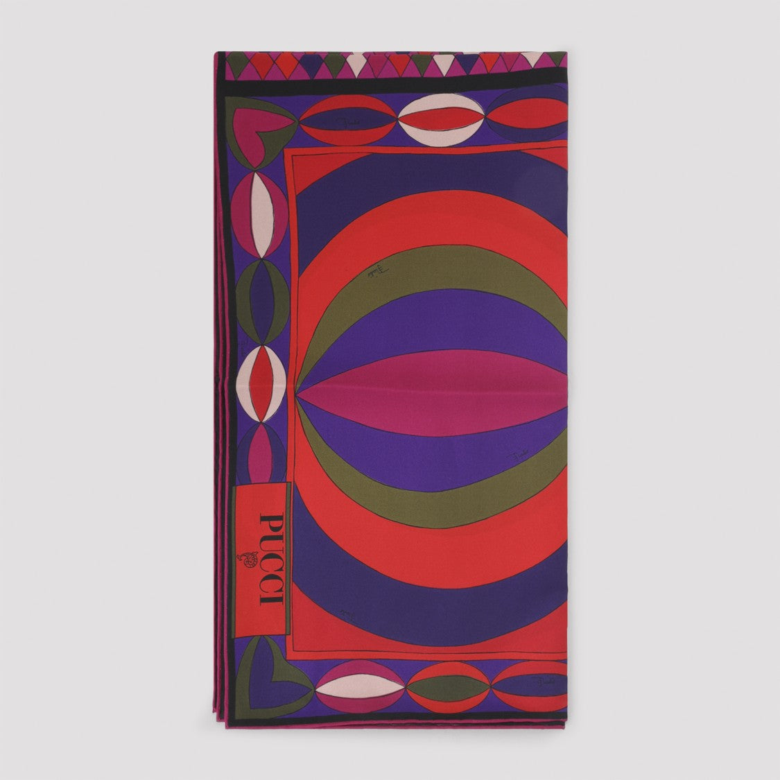 Pucci Geometric Silk Scarf With Vibrant Color Palette And Logo Detail