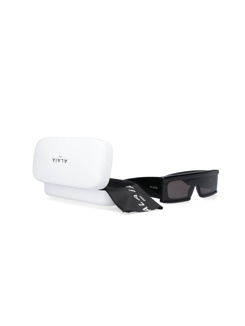 Alaïa Black Mask Rectangular Acetate Frame Sunglasses
