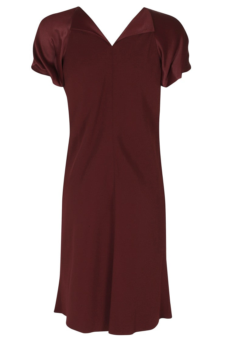 Alberta Ferretti Red Enver Satin V-Neck Bow Detail Viscose Mini Dress