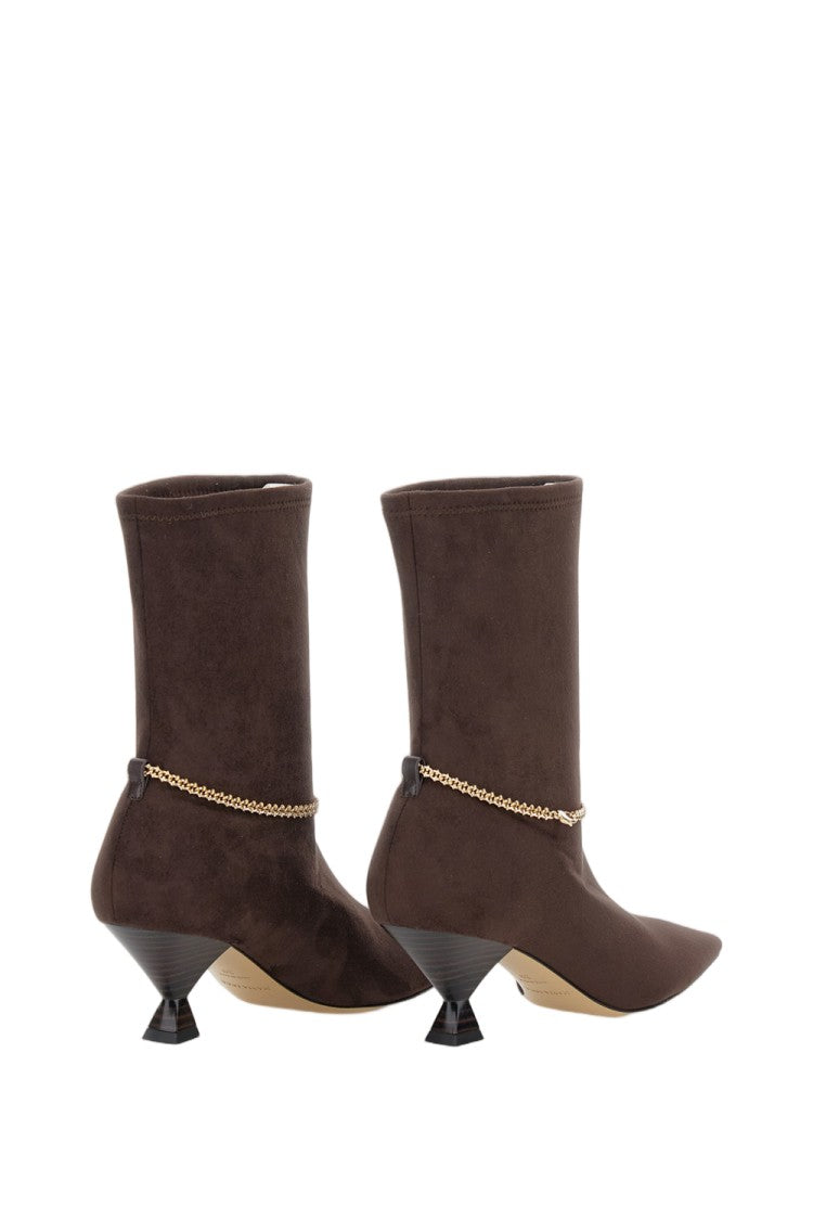 Maria Luca Sculpted Suede Ankle Boot With Gold Chain Detail