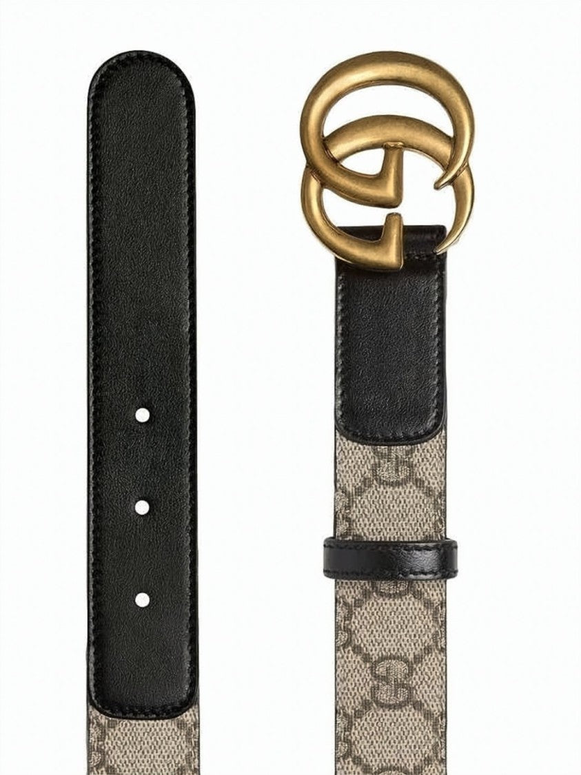 Gucci Slim Belt With Textured Fabric And Leather Accents