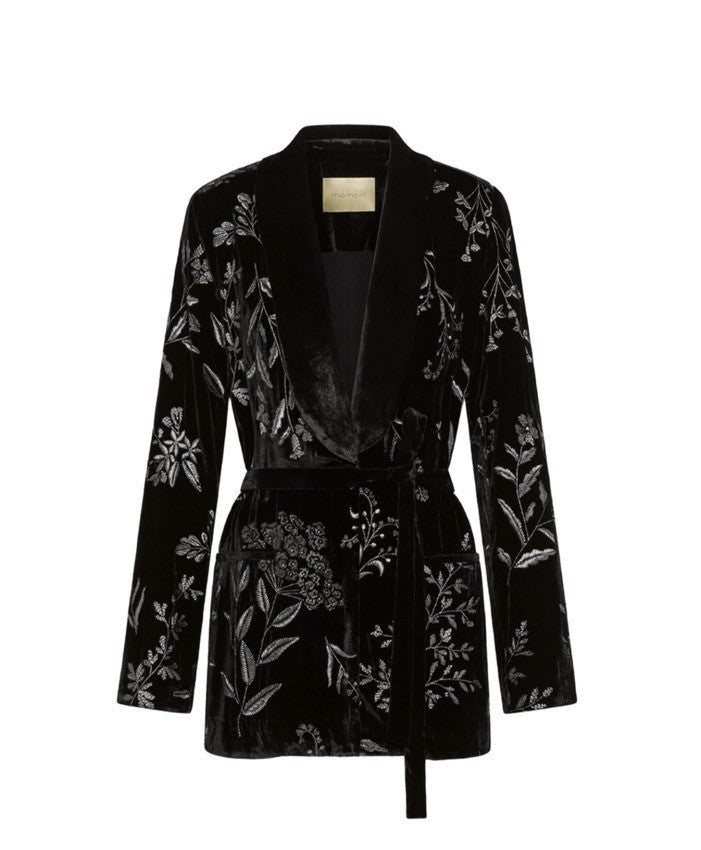 Momonì Floral-Patterned Black Velvet Jacket