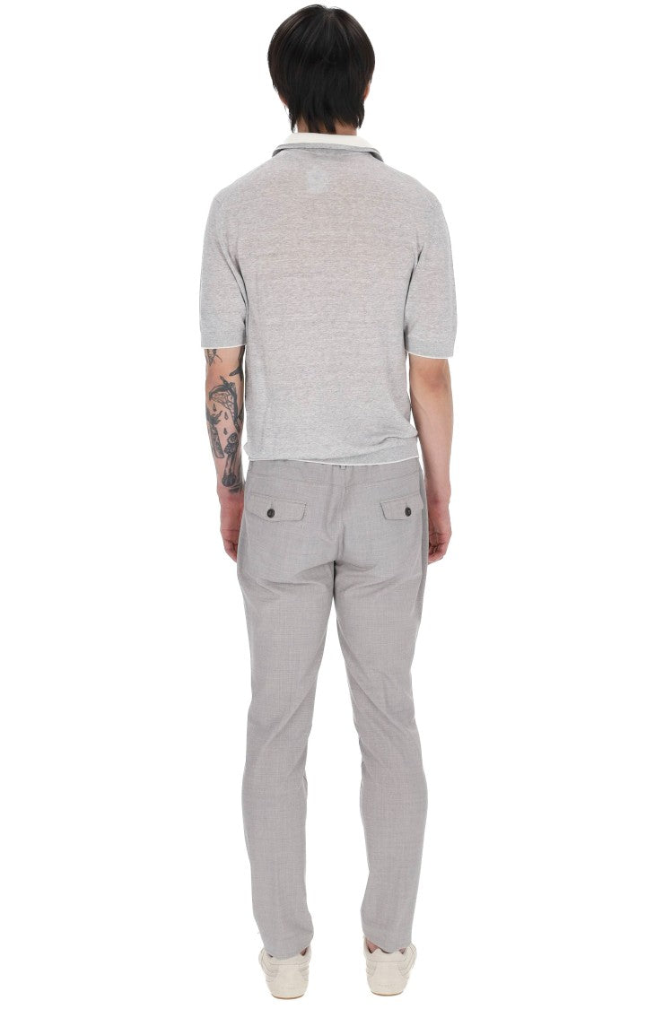 Eleventy Grey Linen-Cotton-Cashmere Double-Collar Polo Shirt