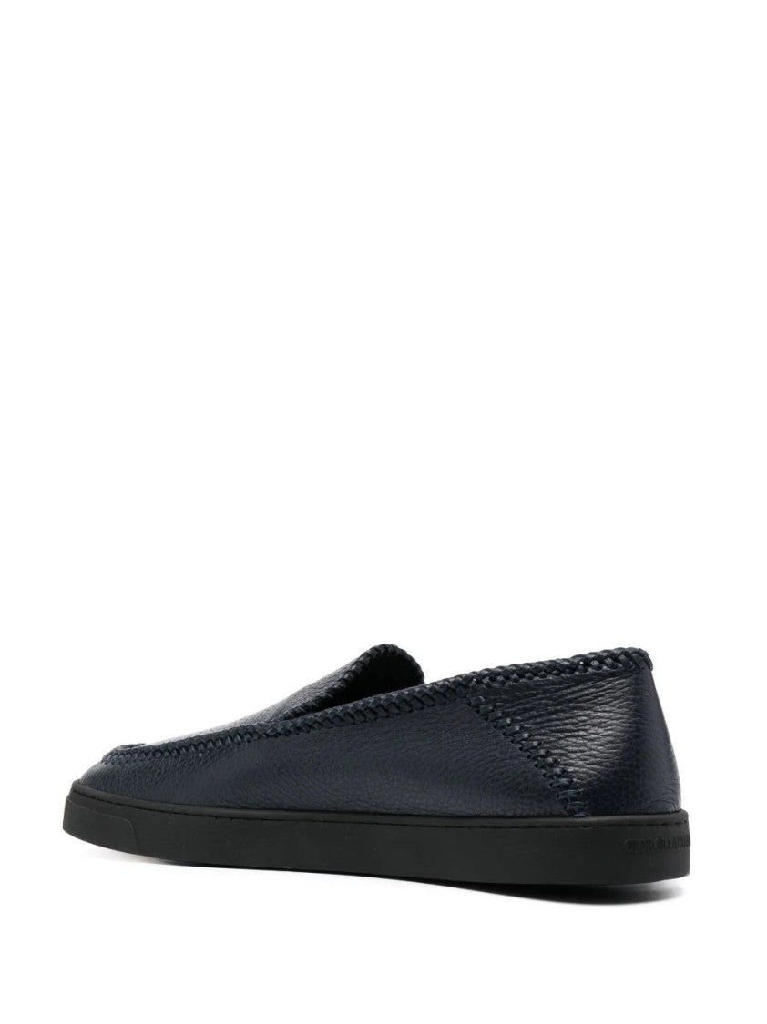 Giorgio Armani Textured Leather Flat Shoes With Rubber Sole