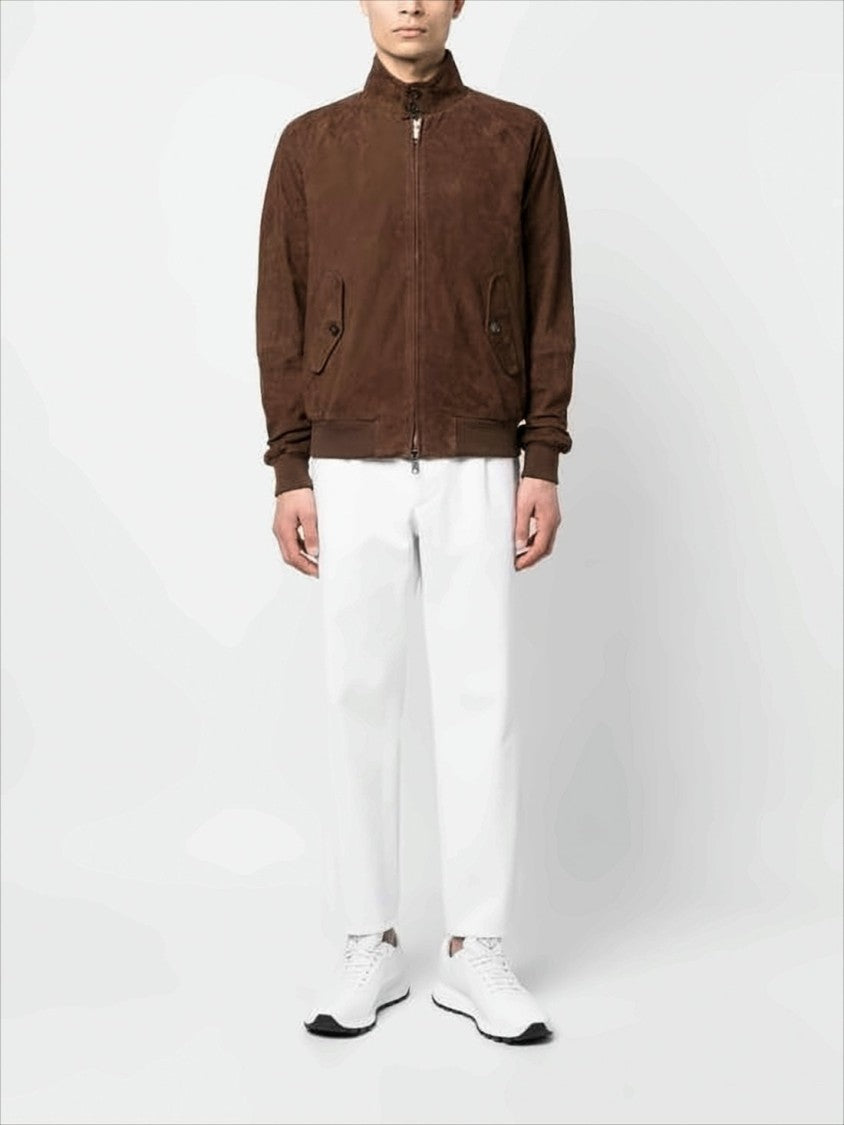Baracuta Brown Suede Leather Bomber Jacket With Classic Details