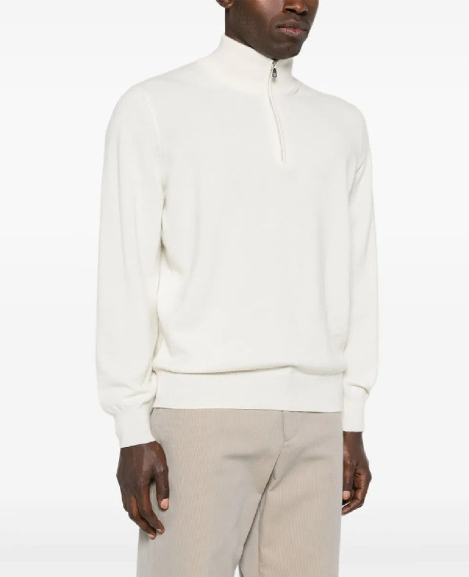 Brunello Cucinelli Half-Zip Knitwear Top With Smooth Texture