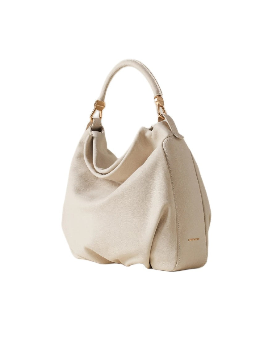 Borbonese Slouchy White Handbag With Gold-Tone Accents