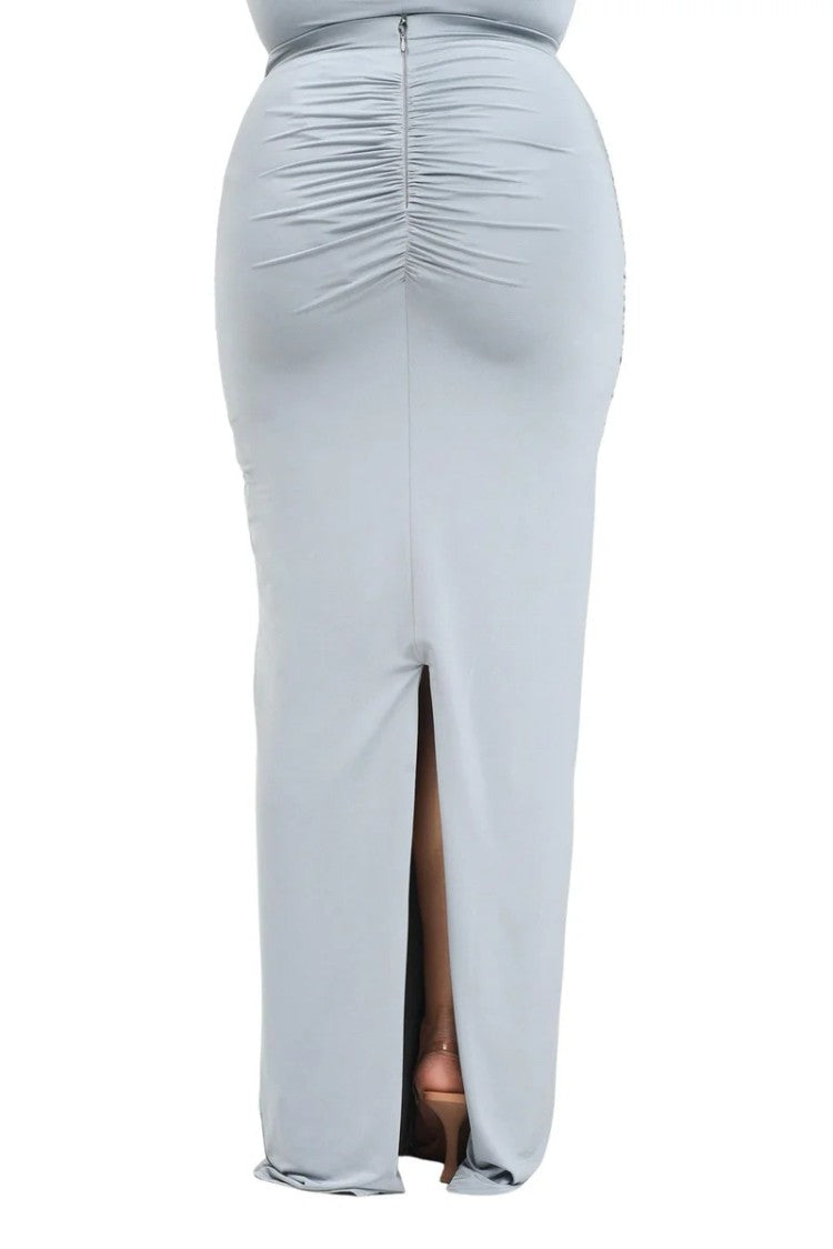 Santas* Grey Ruched Lycra Maxi Skirt