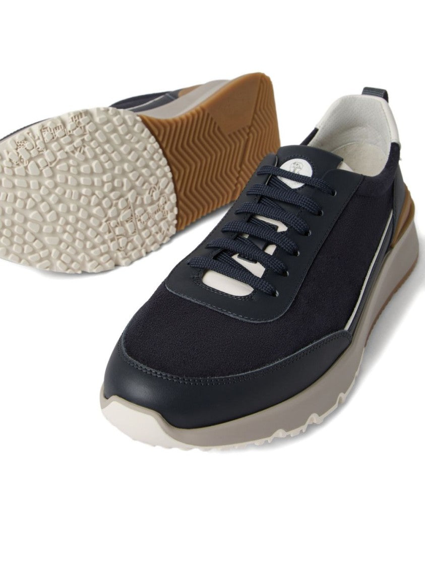 Brunello Cucinelli Suede And Smooth Material Flat Shoes With Contrasting Sole