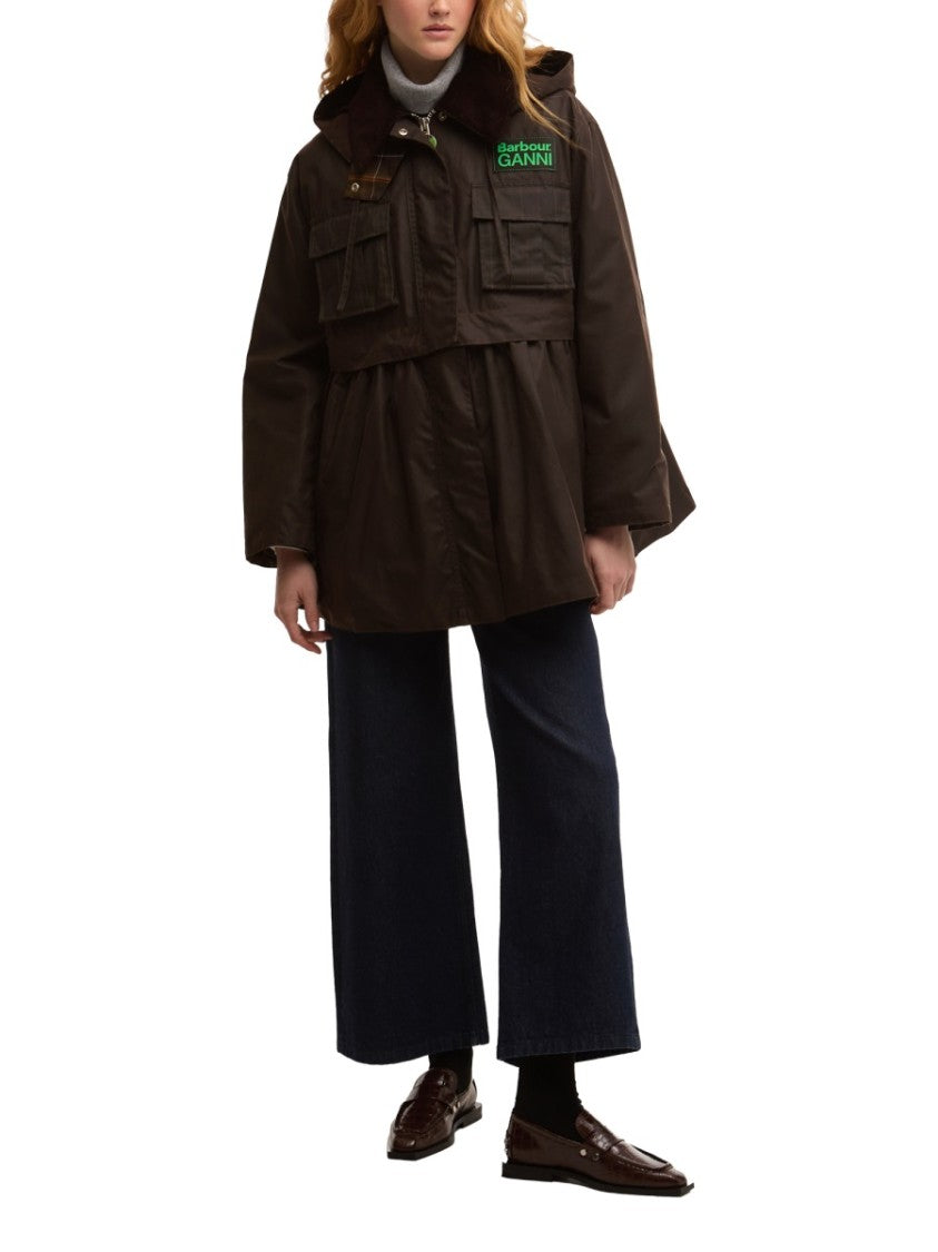 Barbour X Ganni Neutral Barbour X Ganni Waxed Cotton Coat