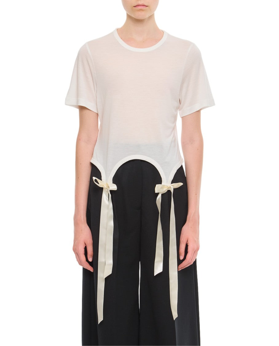 Simone Rocha White Easy Satin Bow T-Shirt