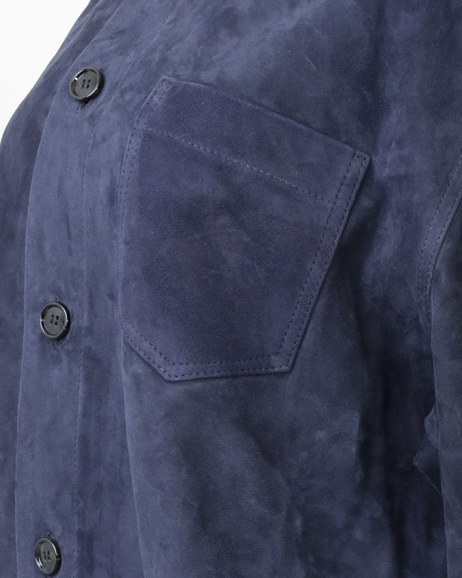 Ami Paris Blue Goat Leather Jacket With Adjustable Hem