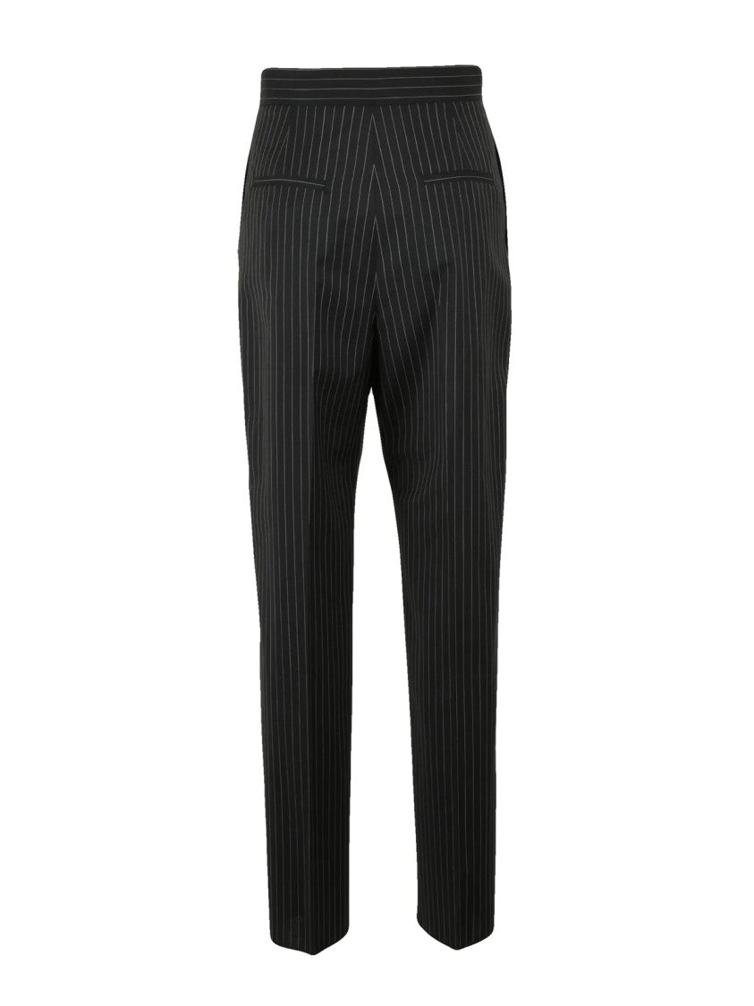 Max Mara Tapered Black Trousers With Subtle White Pinstripes In Virgin Wool