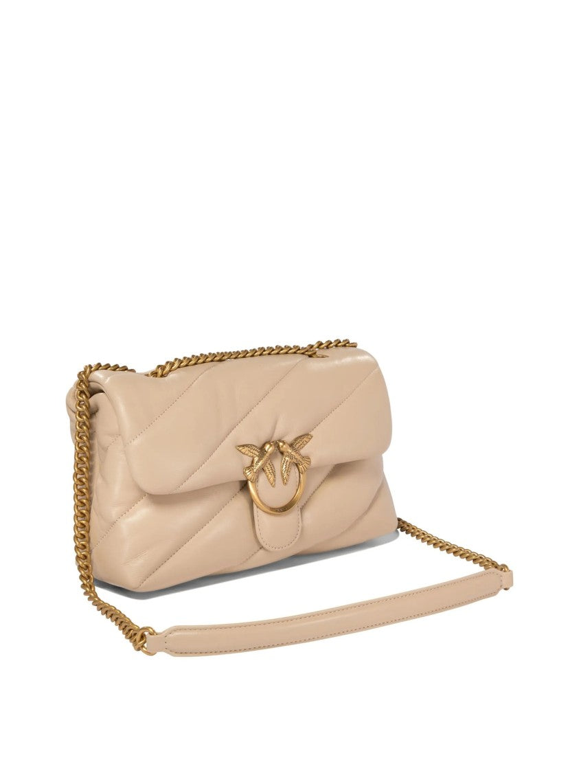 Pinko Quilted Padded Leather Shoulder Bag With Gold-Tone Bird Clasp