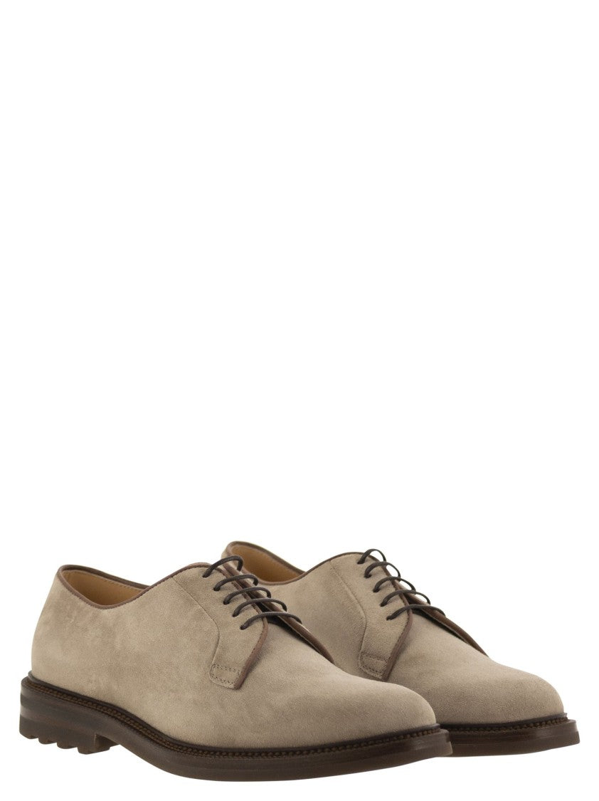 Brunello Cucinelli Suede Derby Shoes With Soft Texture And Lightweight Sole