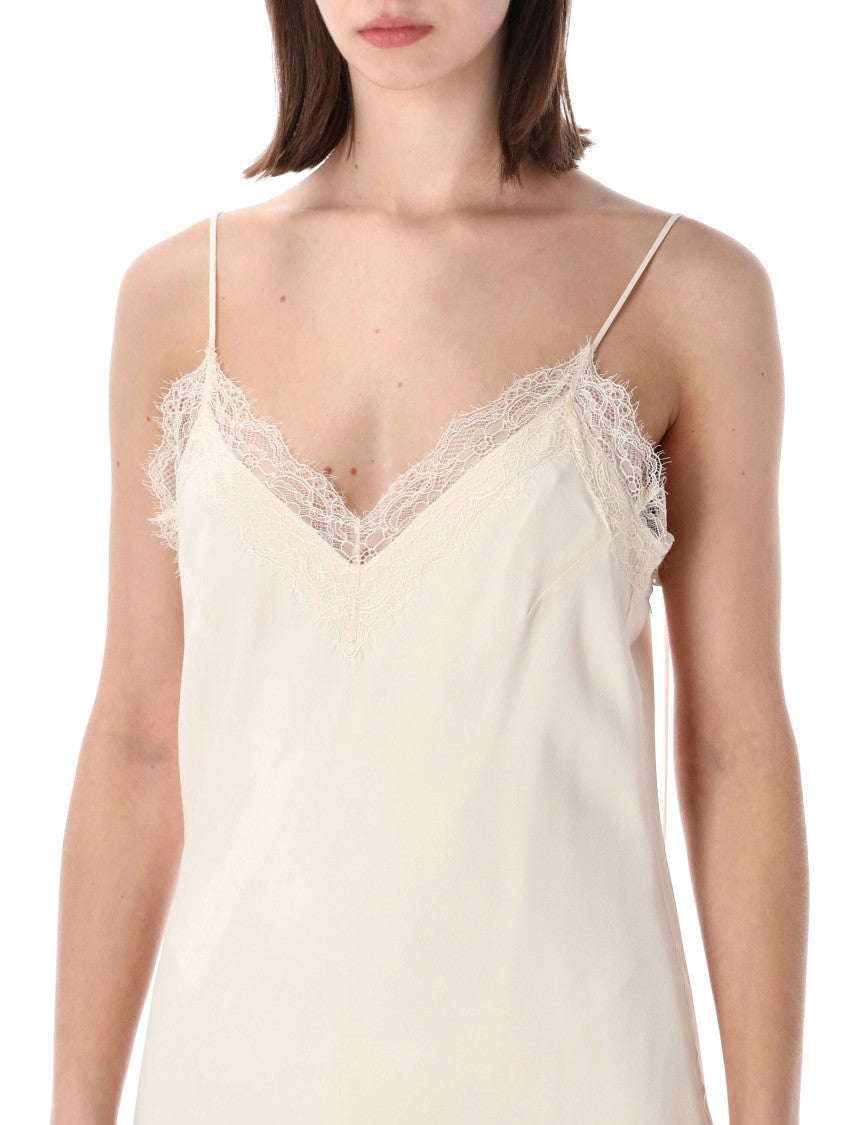 Róhe V Neck Lace Trim Midi Dress