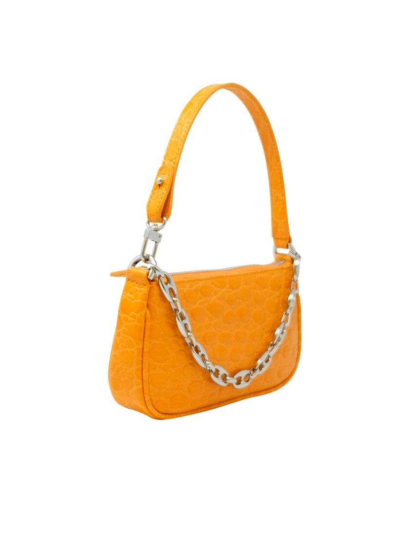 By Far Mini Rachel Orange Croco Leather Handbag