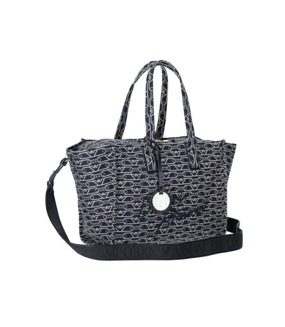 Emporio Armani Monogram Blue Écru Medium Shopping Bag