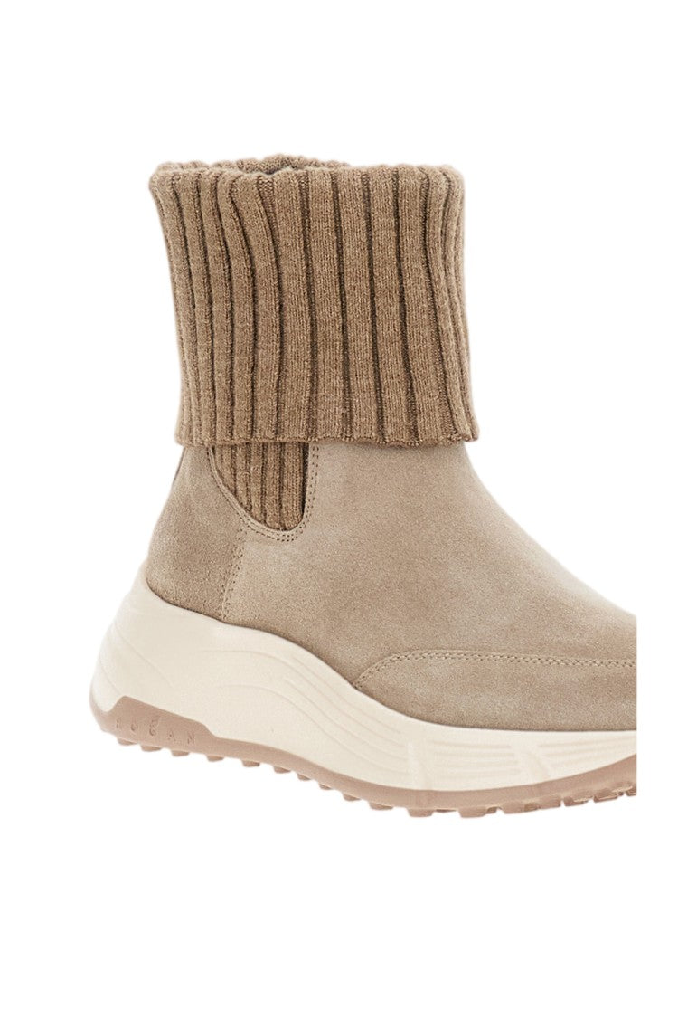 Hogan Chelsea Boots With Ribbed Wool-Blend Knit Shaft