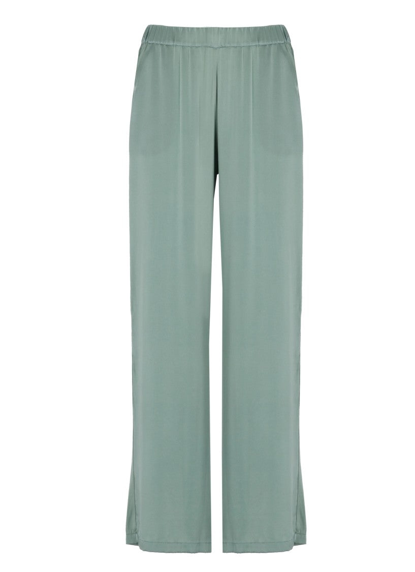 Kangra Green Silk Palazzo Wide-Leg Pants
