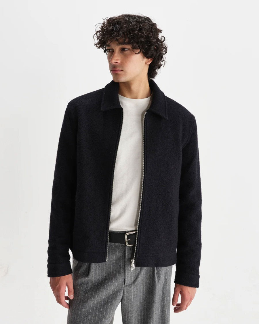 Wax London Midnight Navy Boiled Wool Eldon Jacket