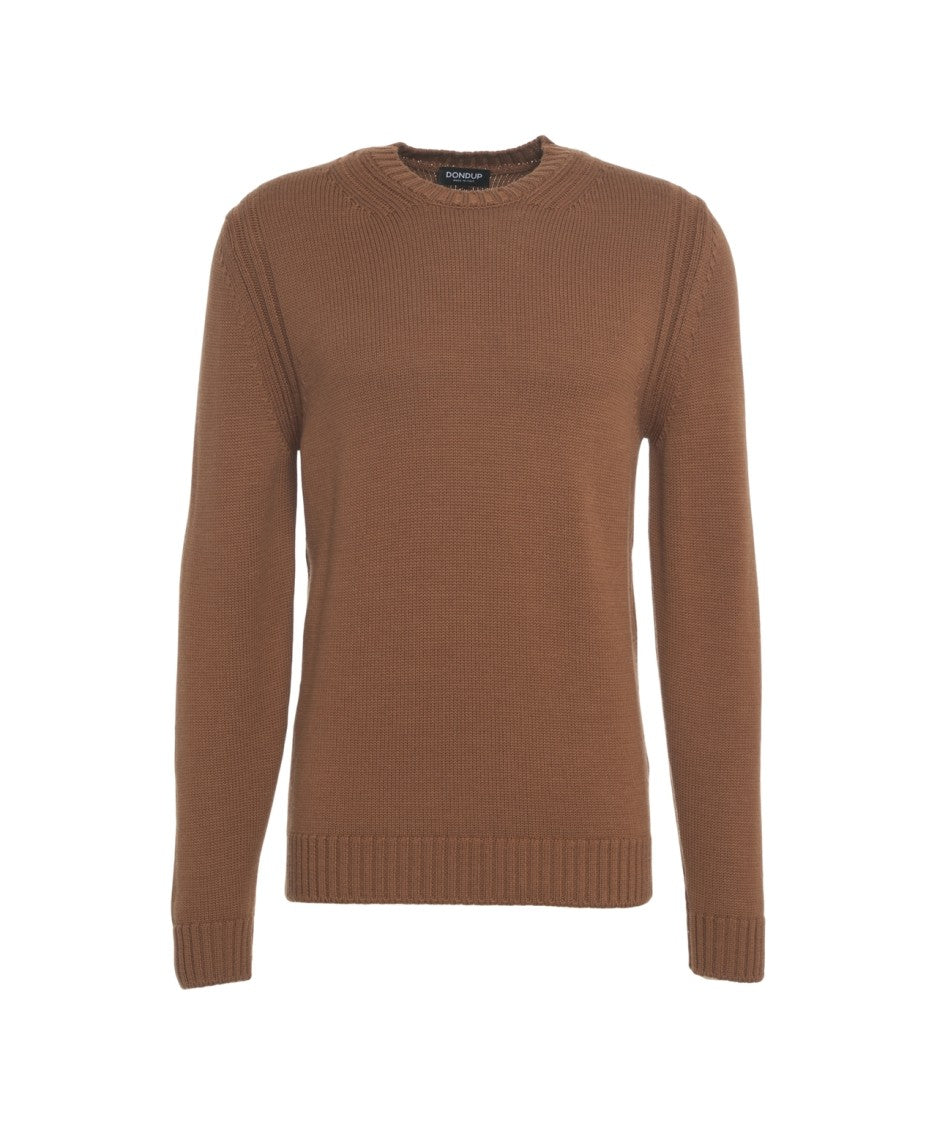 Dondup Timeless Round Neck Knit Sweater In Rich Brown