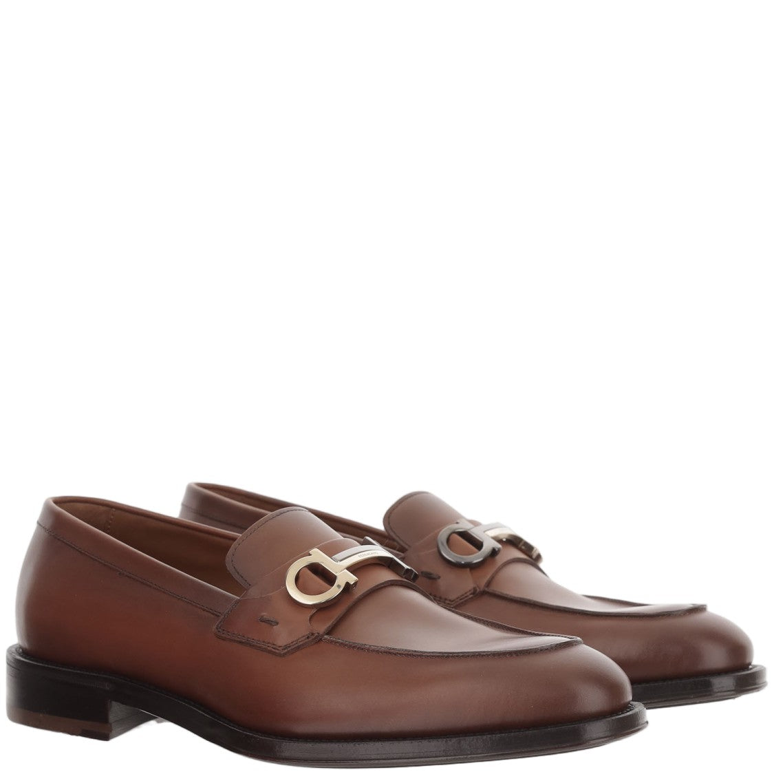 Salvatore Ferragamo Brown Hook Detail Leather Loafers