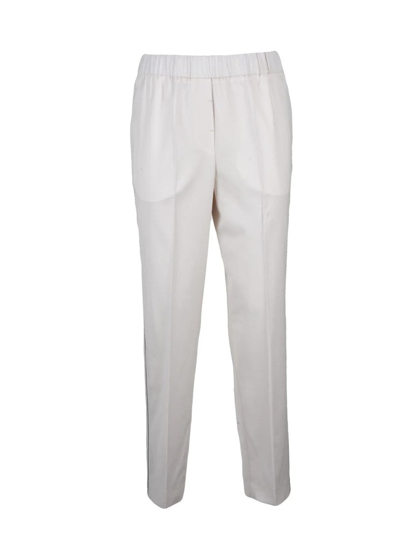 Peserico White Stretch Virgin Wool Embroidered Formal Pants