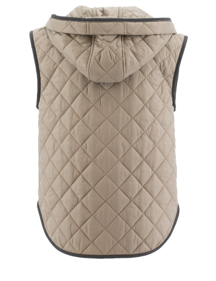 Brunello Cucinelli Quilted Waistcoat With Hood And Diamond Pattern