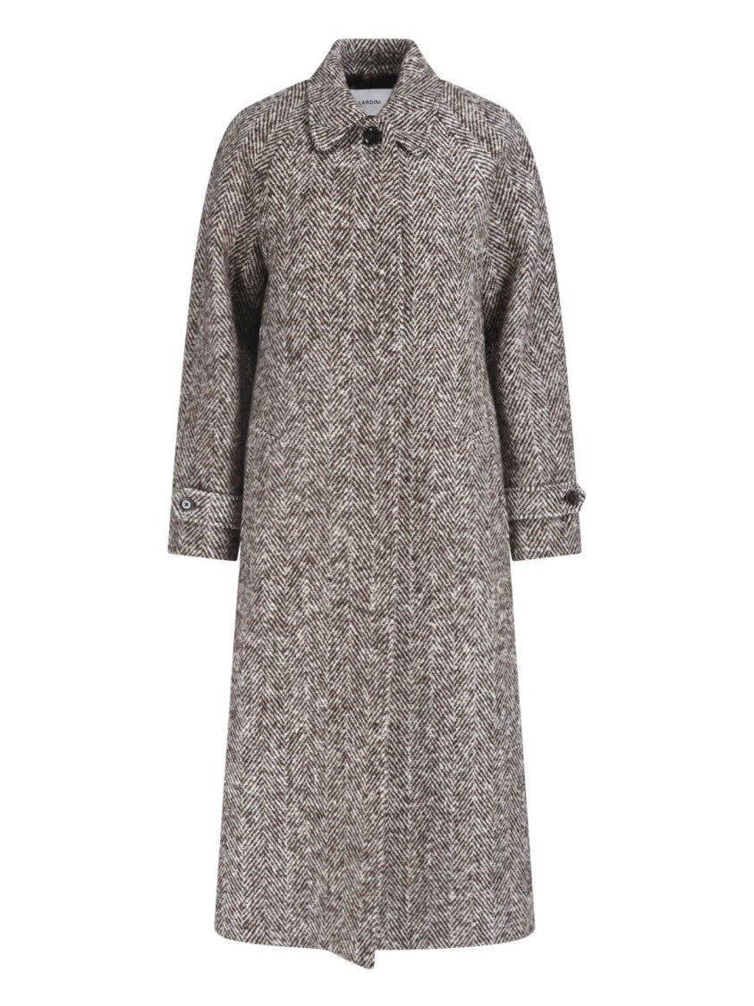 Lardini Brown Herringbone Wool Belted Coat