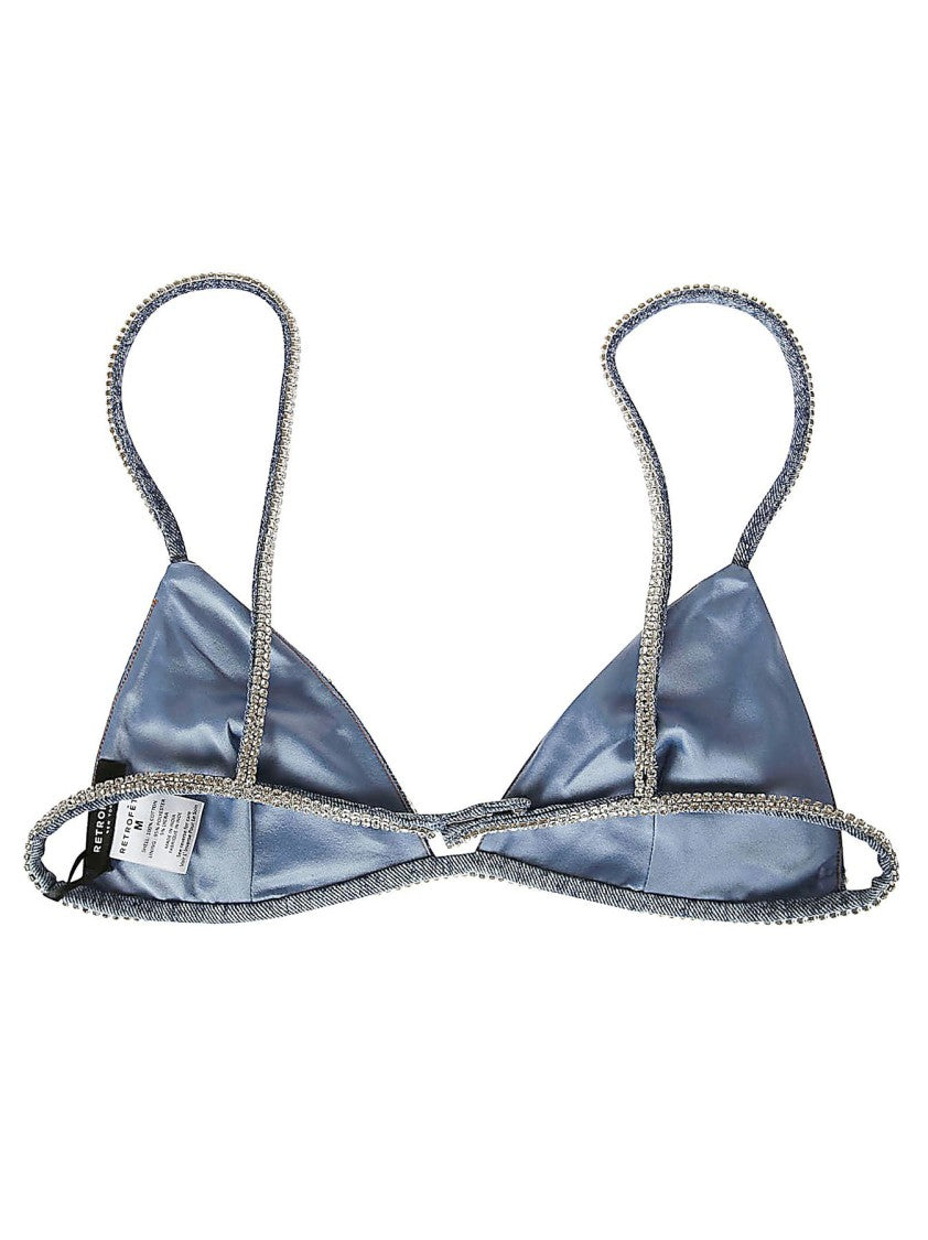 Retrofête Triangle Cup Bra In Distressed Denim