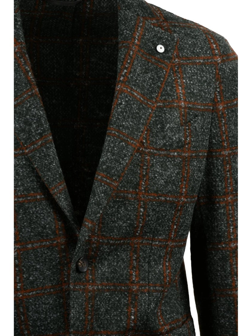 L.B.M. 1911 Textured Rounded Jacket With Checkered Pattern And Button Closure