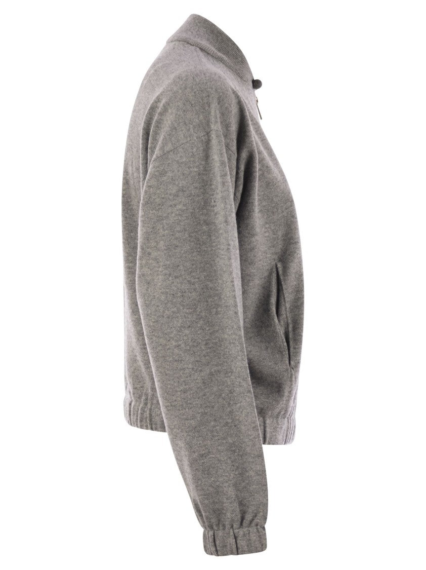 Fabiana Filippi Bomber Jacket In Platinum With Ball Pins