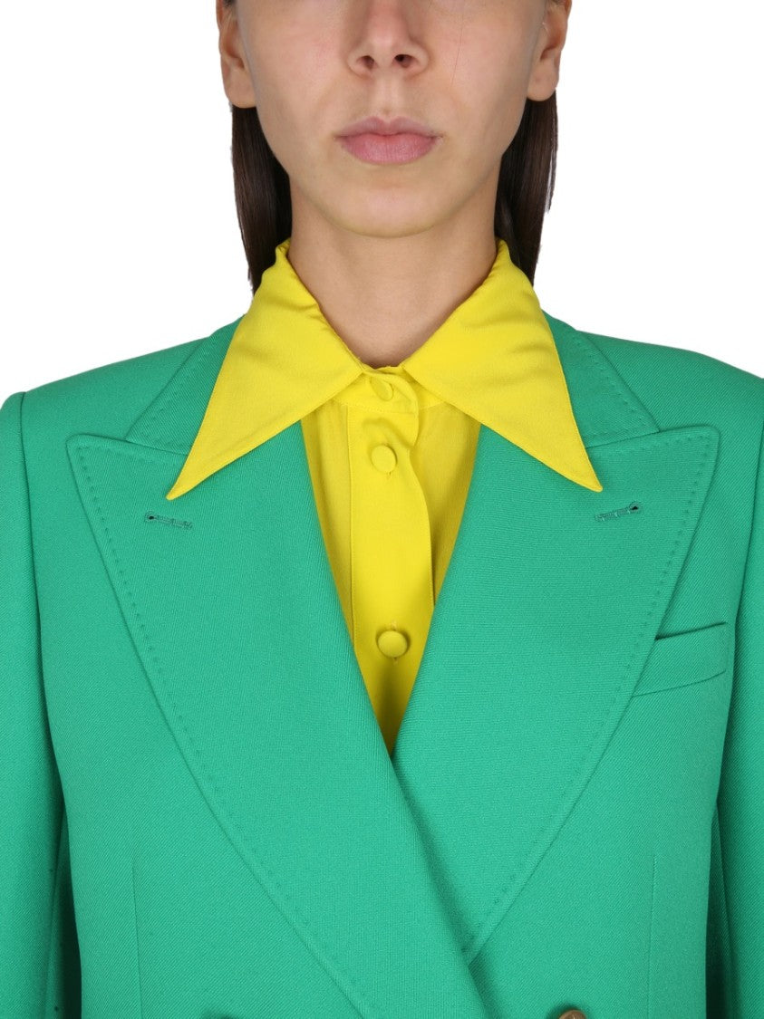 Gucci Pointed Collar Silk Shirt With Lined Detail