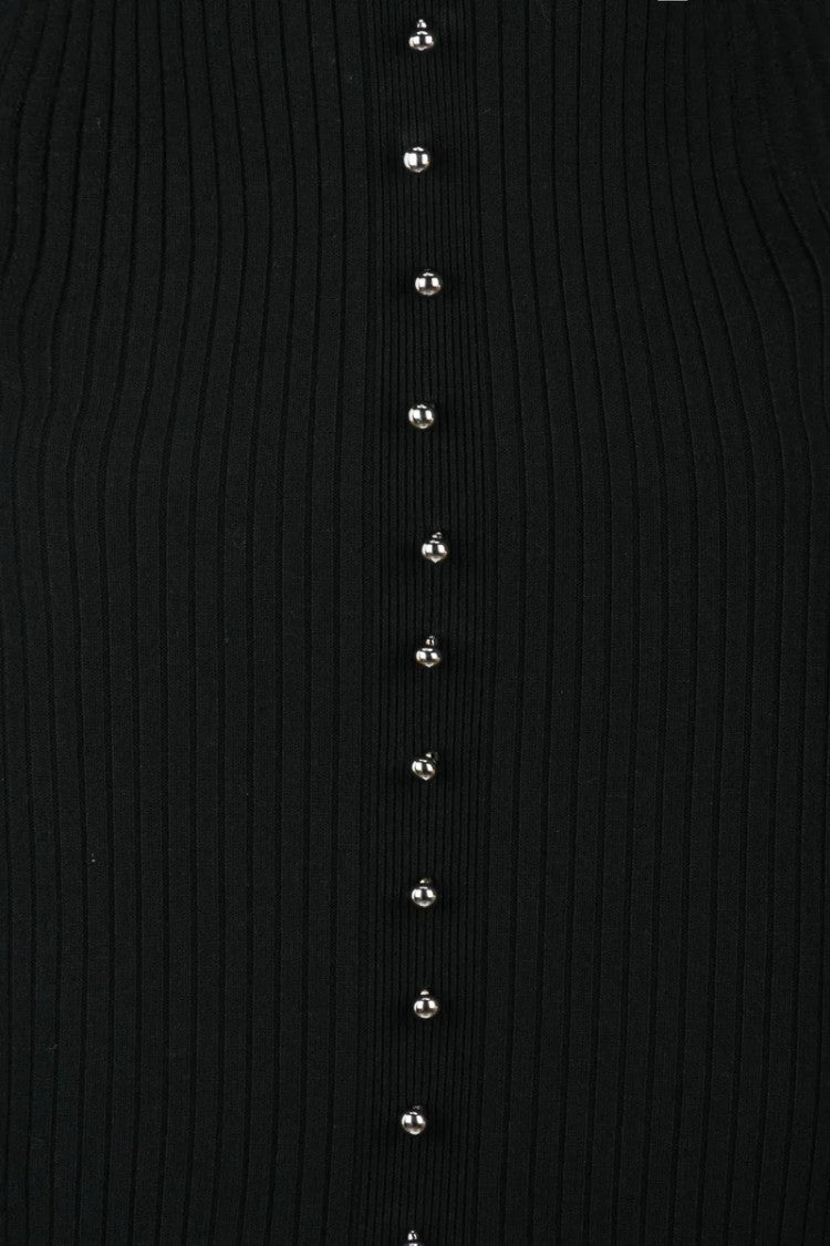 Dondup Long Ribbed Dress Buttons - Black