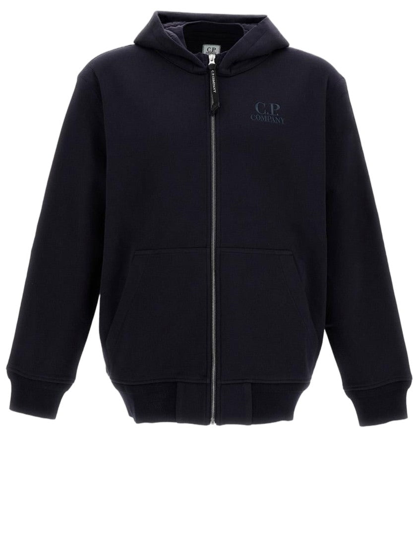 C.P. Company Front Zip Cotton Hoodie With Signature Logo