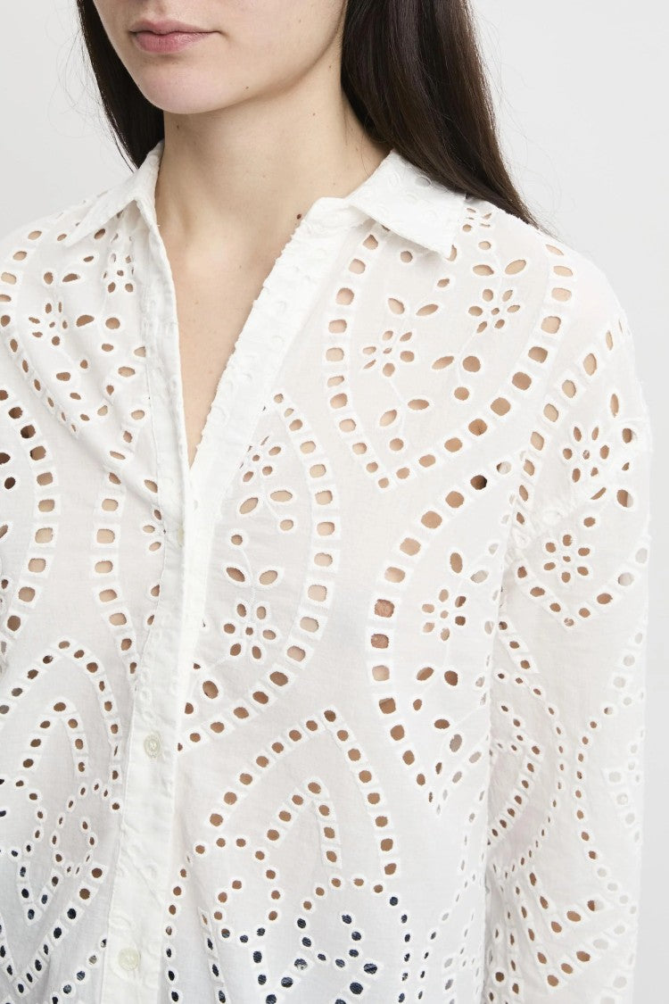 Mc2 Saint Barth White Long-Sleeved Eyelet Shirt