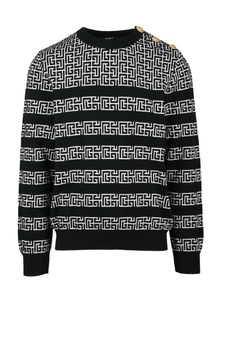 Balmain Crew Neck Sweater - Black/Grey