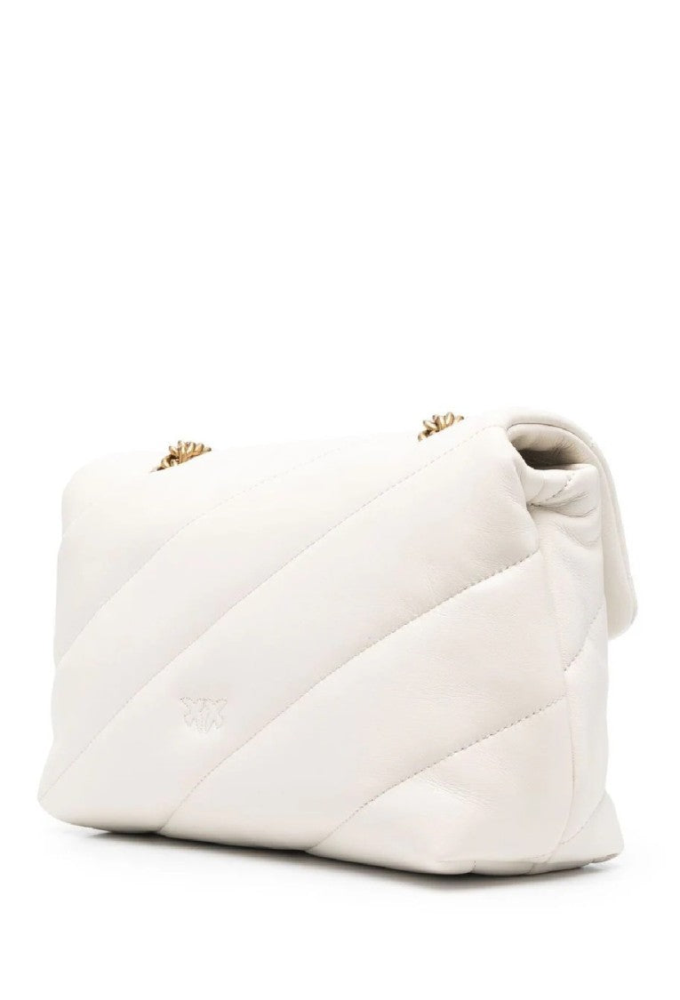 Pinko Quilted White Leather Shoulder Bag